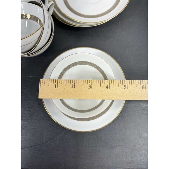 Noritake Japan 4 Cup and Saucers Set Bowl Grey Gold Greek Key Hartford 5944 - Picture 9 of 9